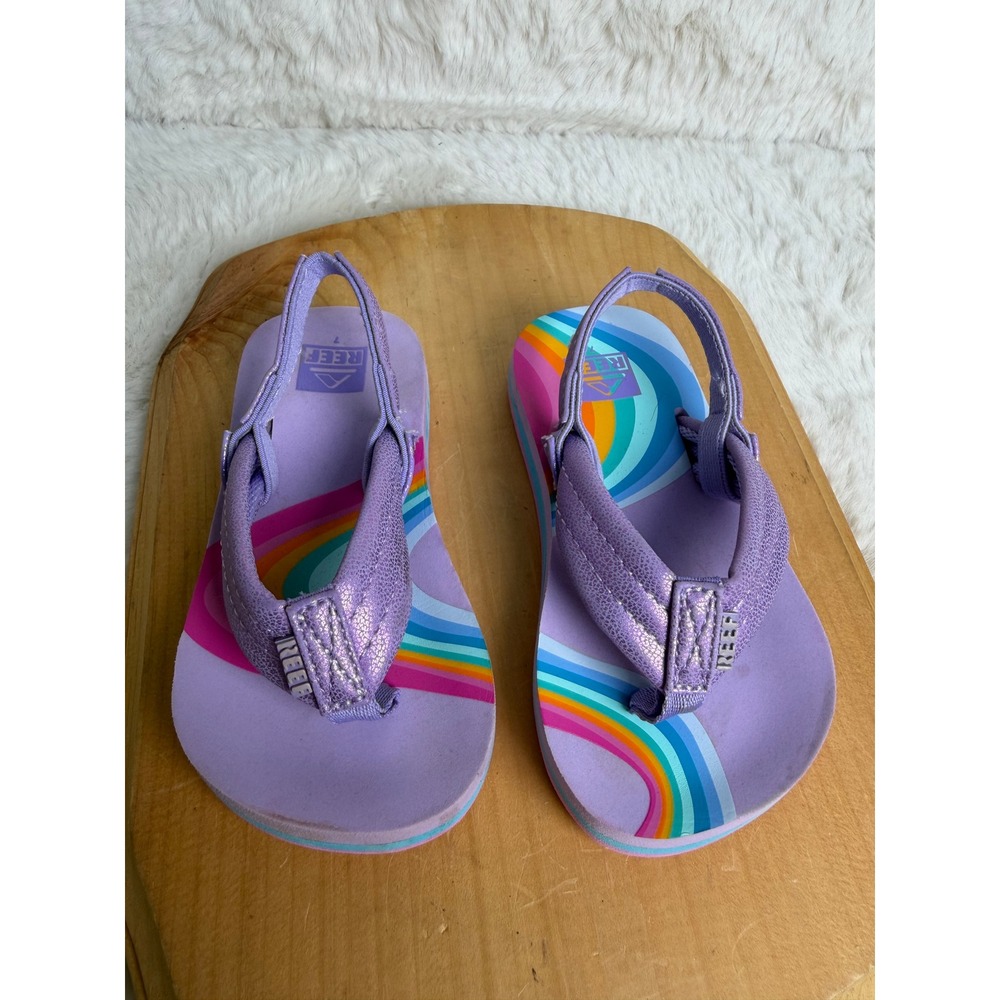 Reef Little Ahi Toddler Girls Purple Rainbow Metallic Backstrap Sandals Size 7